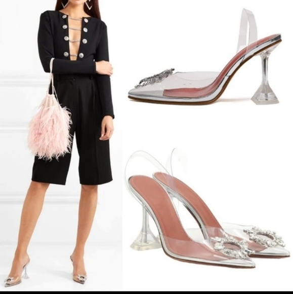 Cinderella PVC Clear Transparent Bridal Sling back Pumps with Rhinestones SZ 10 - Picture 3 of 6